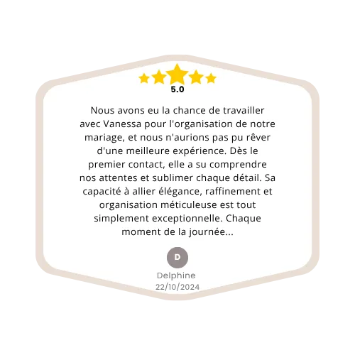 Témoignage d’un couple ayant choisi Vany’s Weddings pour un mariage prestigieux à Bordeaux.